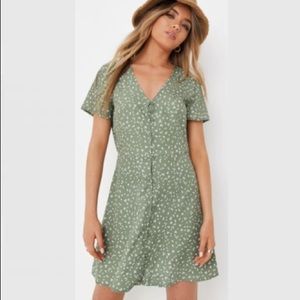 Sage Polka Dot button down dress